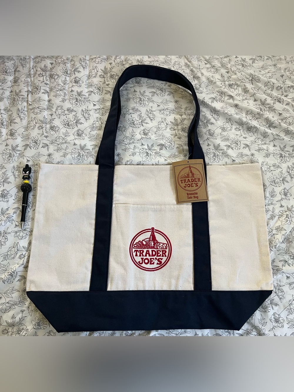 Trader Joe's Large Canvas Tote Bag / Navy